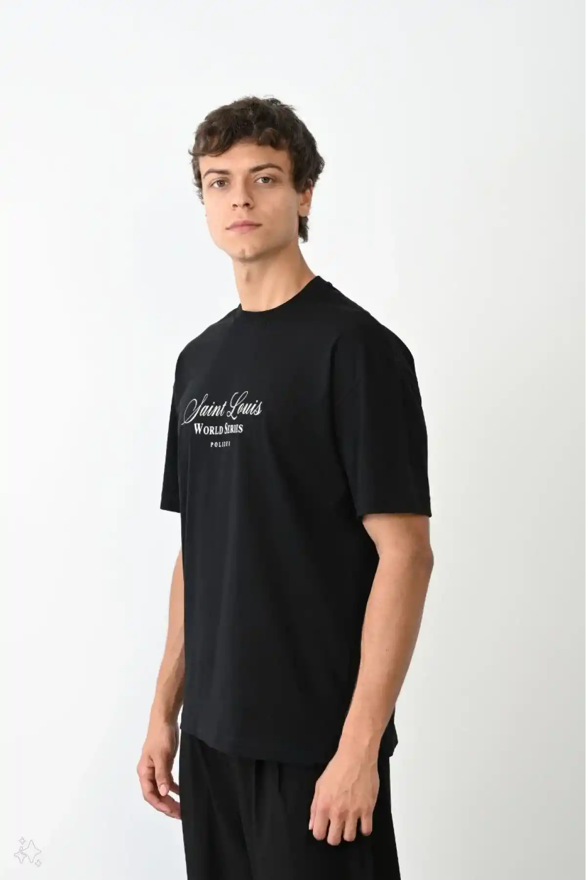 ERKEK Bisiklet Yaka Baskılı Oversize T-Shirt - Siyah