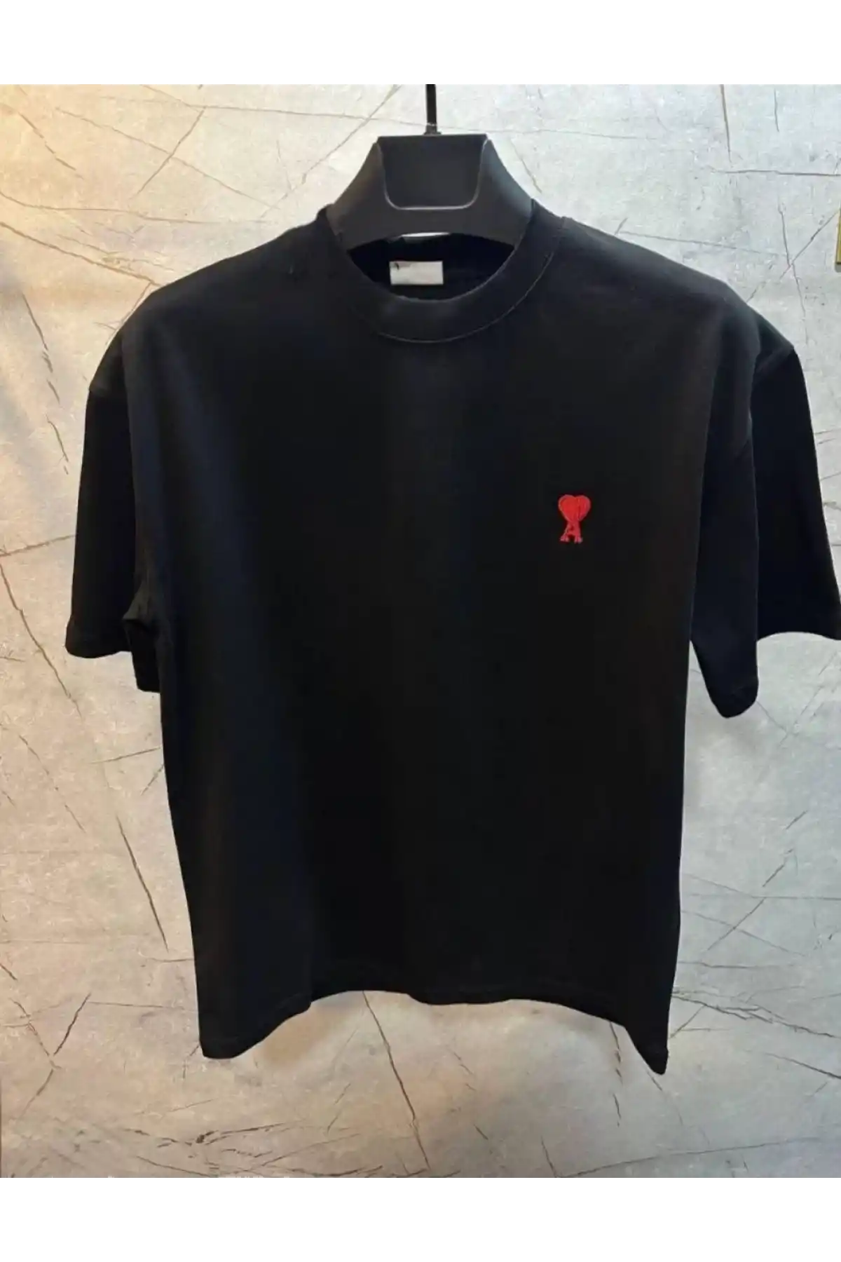 Unisex Bisiklet Yaka Baskılı Oversize T-Shirt - Siyah