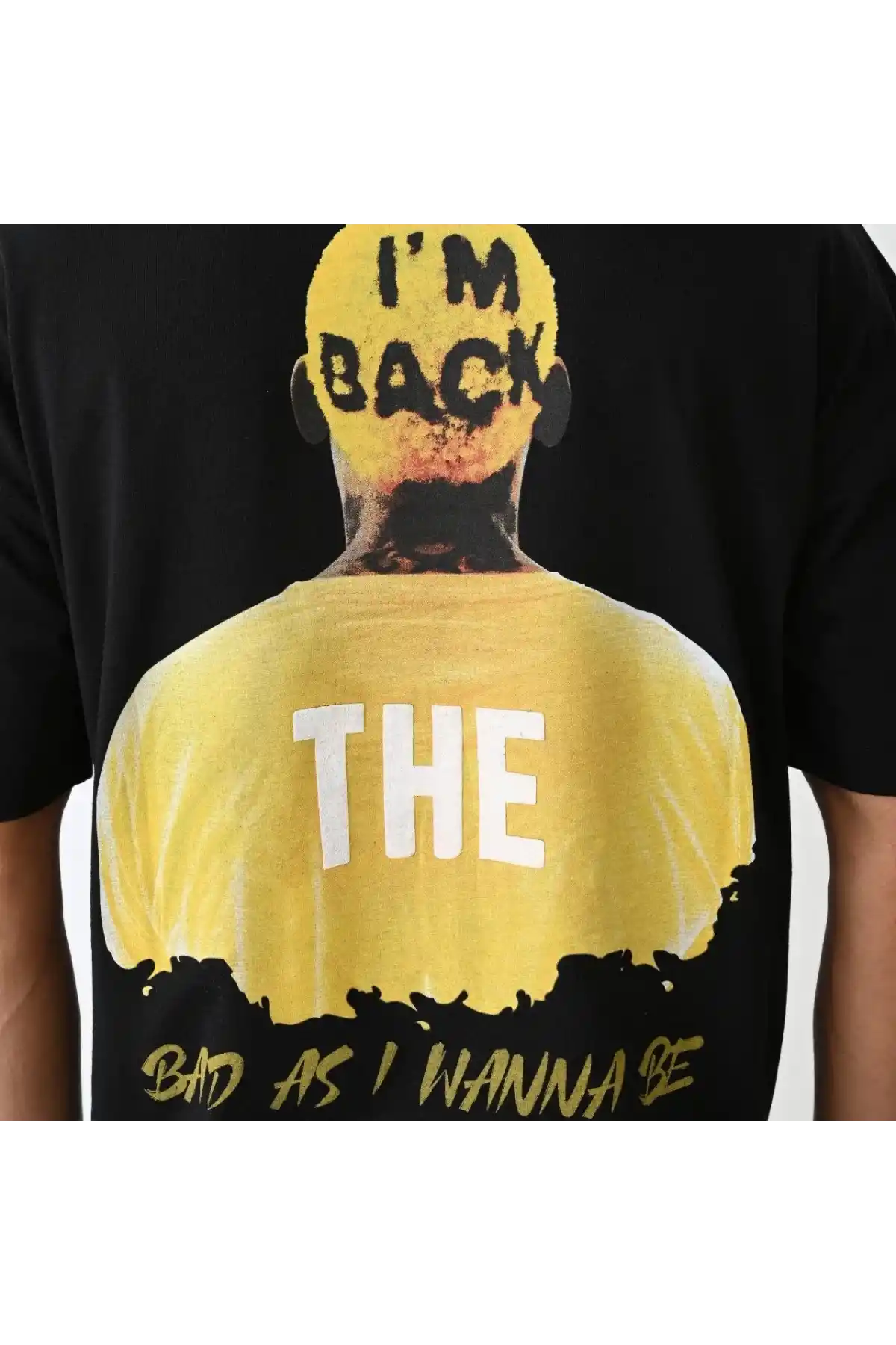 Unisex Bisiklet Yaka Baskılı Oversize T-Shirt - Siyah