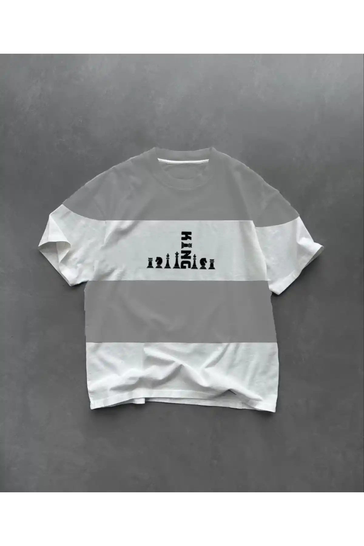 Unisex Bisiklet Yaka Baskılı Parçalı Oversize T-Shirt - Gri