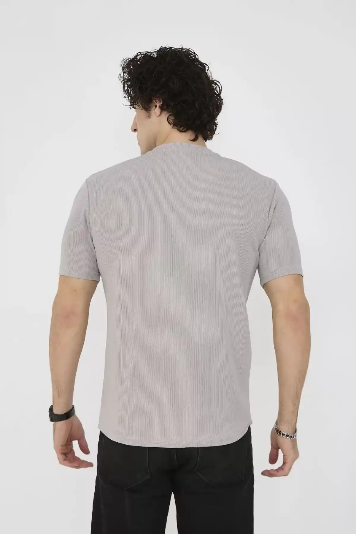 Unisex Bisiklet Yaka Slim fit T-Shirt- Boyalı Gri