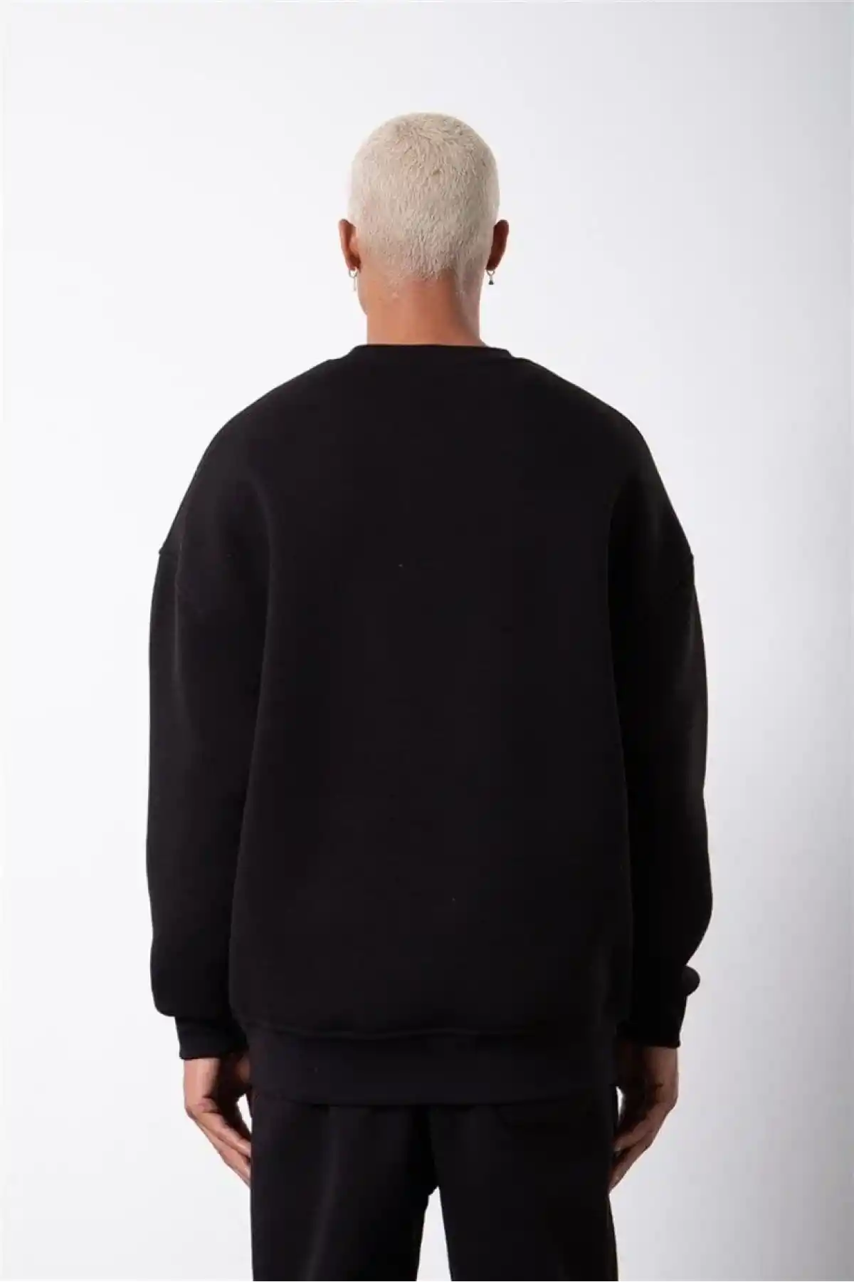 ERKEK Biskilet Yaka Üç İplik SweatShirt - Siyah