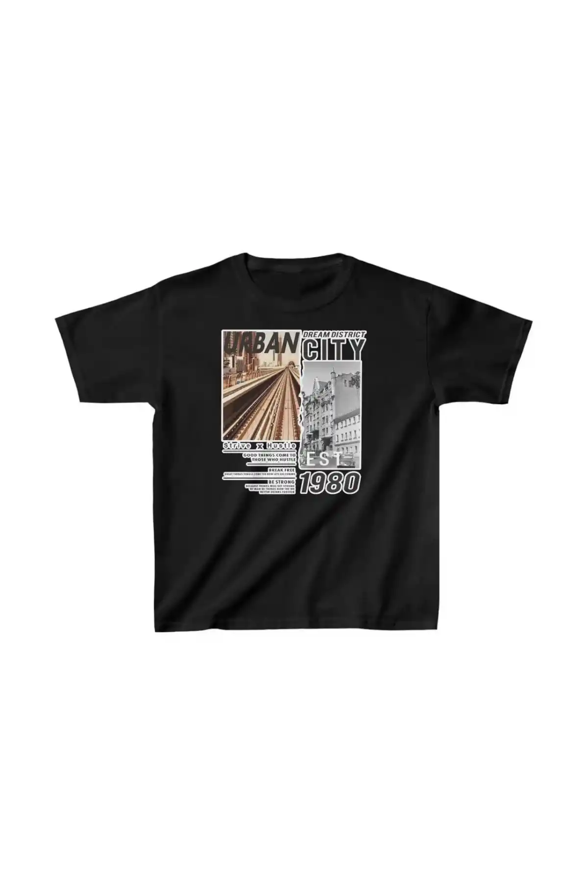 Unisex Çocuk Baskılı T-Shirt - Siyah