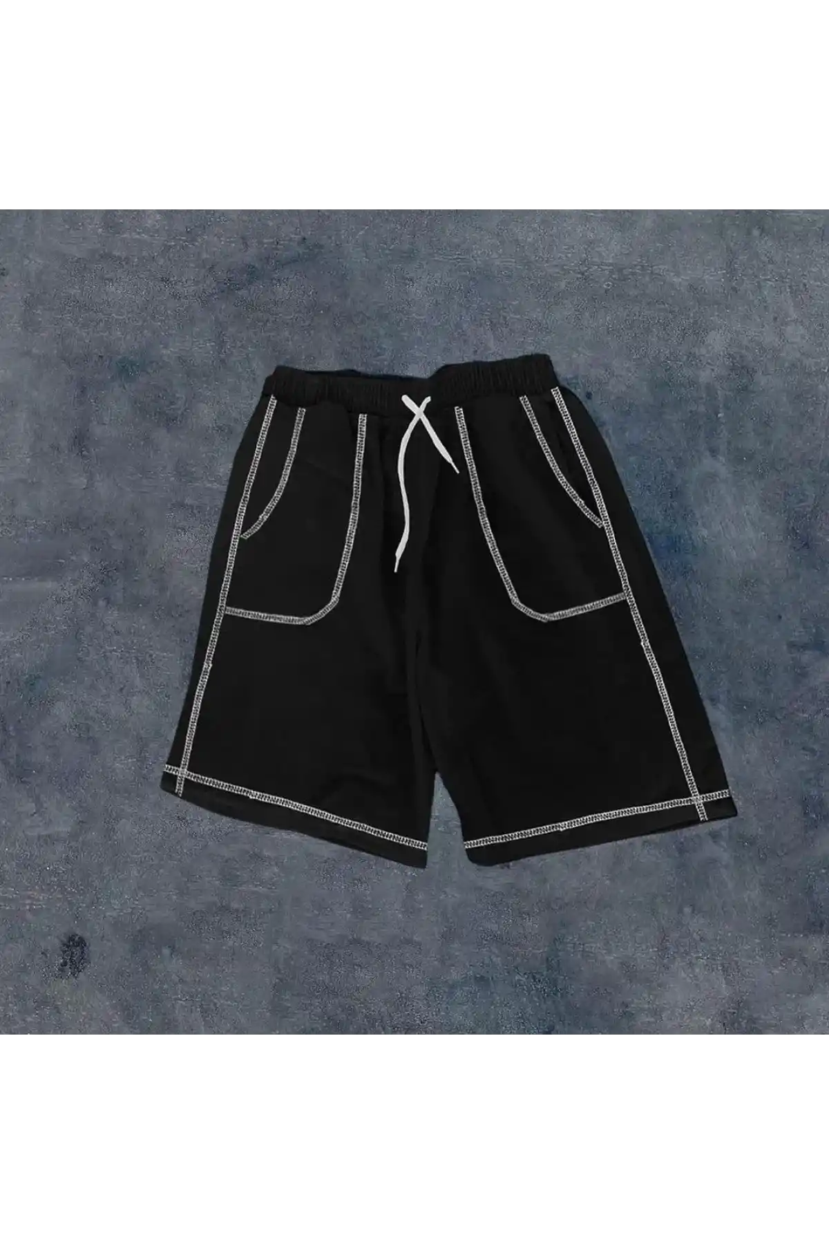 Erkek  Dikişli Cepli Oversize Şort - Siyah