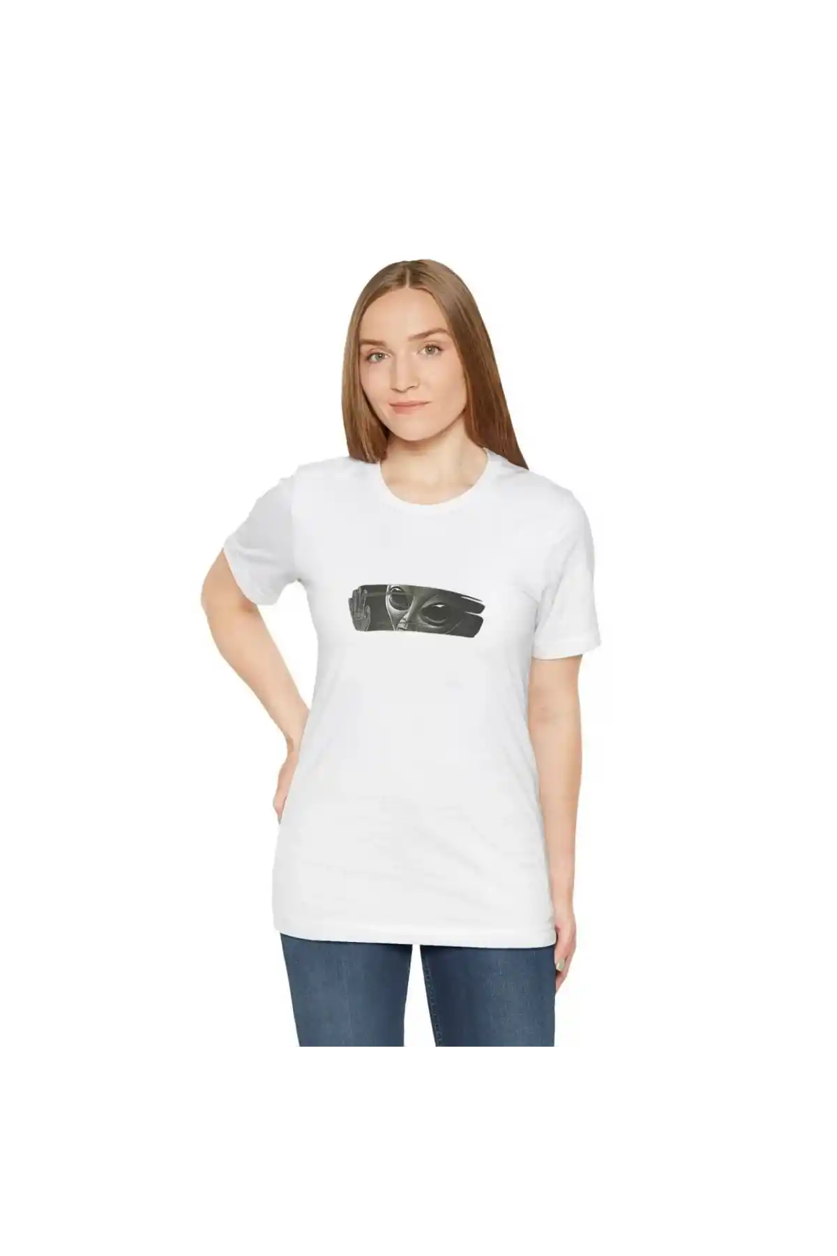 Kadın Bisiklet Yaka Baskılı T-Shirt - Beyaz