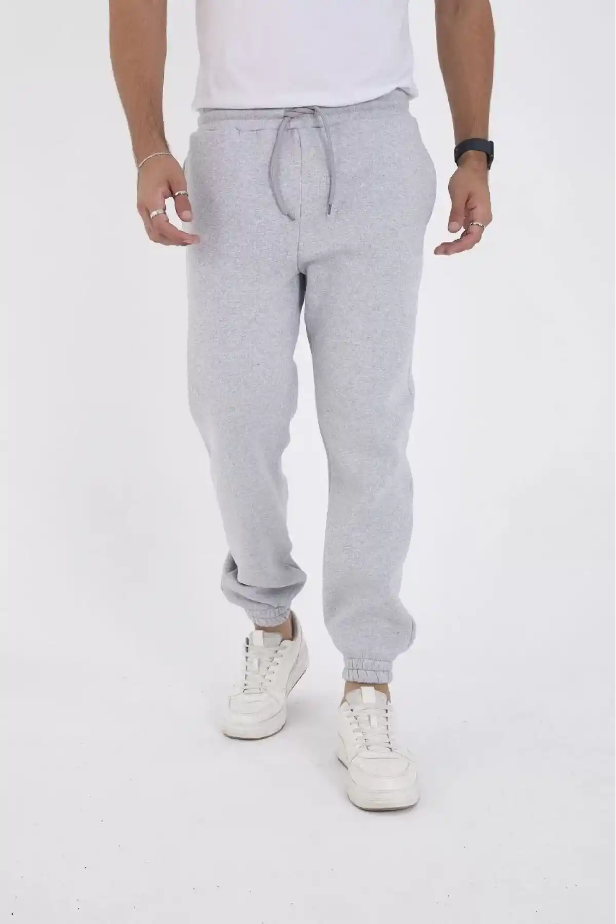 Unisex Kışlık Üç İplik Lastikli Eşofman Pantolon - Gri