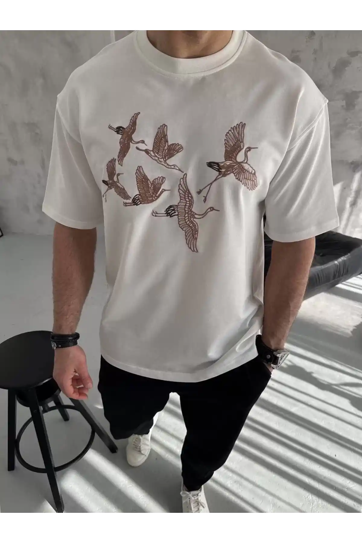 Unisex Nakış İşlemeli T-Shirt - Beyaz