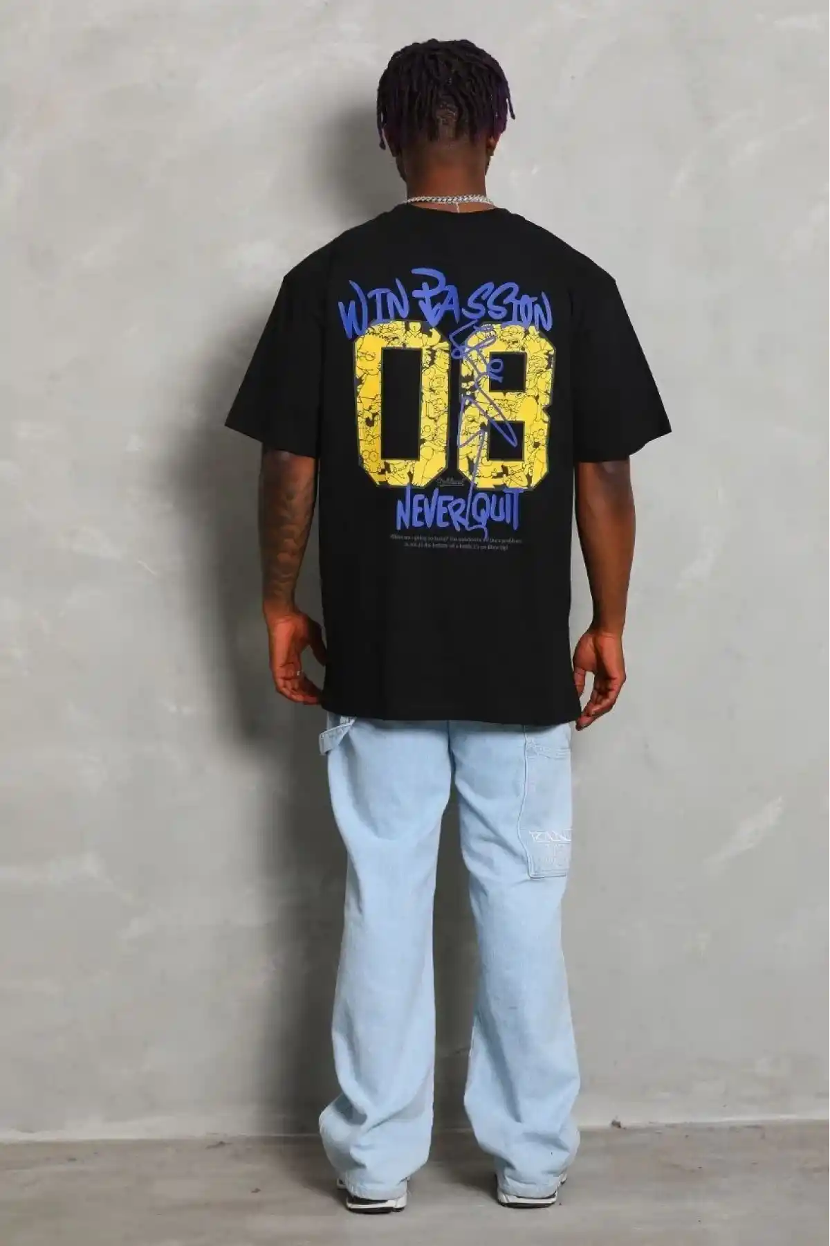 ERKEK Baskılı Bisiklet  Kısa kol Yaka - Siyah