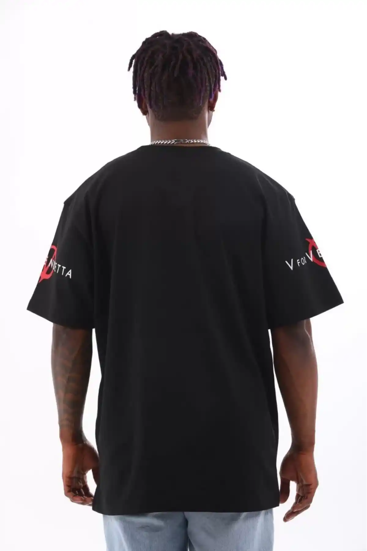 Unisex Oversize Baskılı Bisiklet Yaka T-Shirt - Siyah