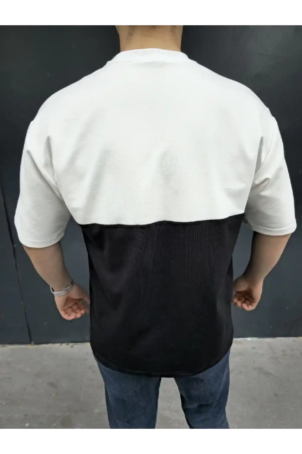 Unisex Torba Cep Detaylı Parçalı T-Shirt - Siyah