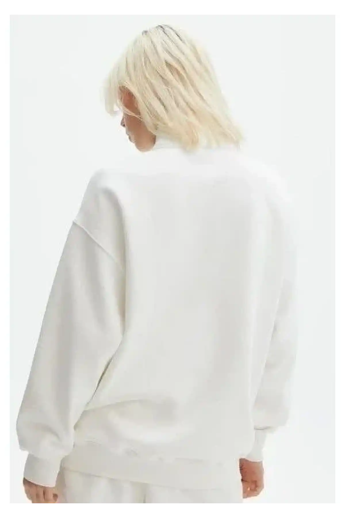 Kadın Uzun Kol Yarım Farmuarlı Yakalı Basic SweatShirt - Beyaz