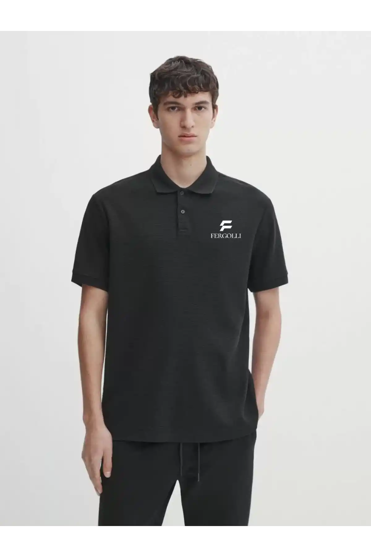 Yakası Düğmeli Yakalı Pike Baskılı T-Shirt - Beyaz