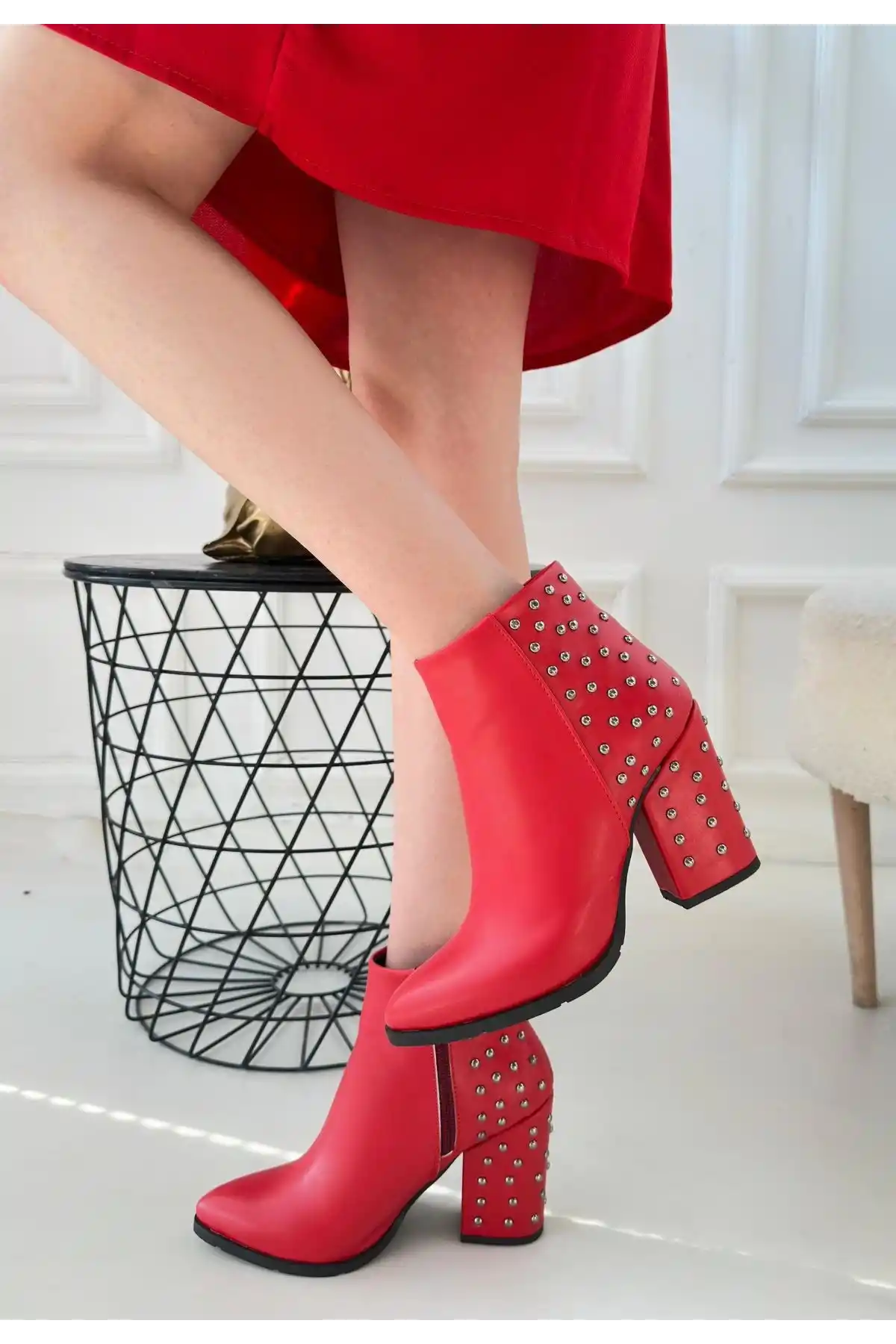 Yoont Kırmızı Cilt Topuklu Bot - GC