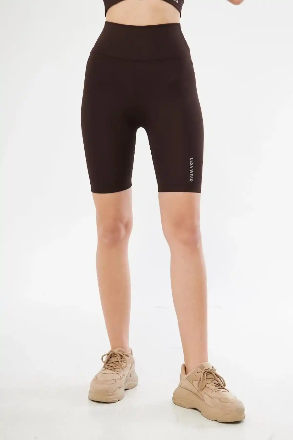 Yüksek Bel Biker Sporcu Şort - Kahve