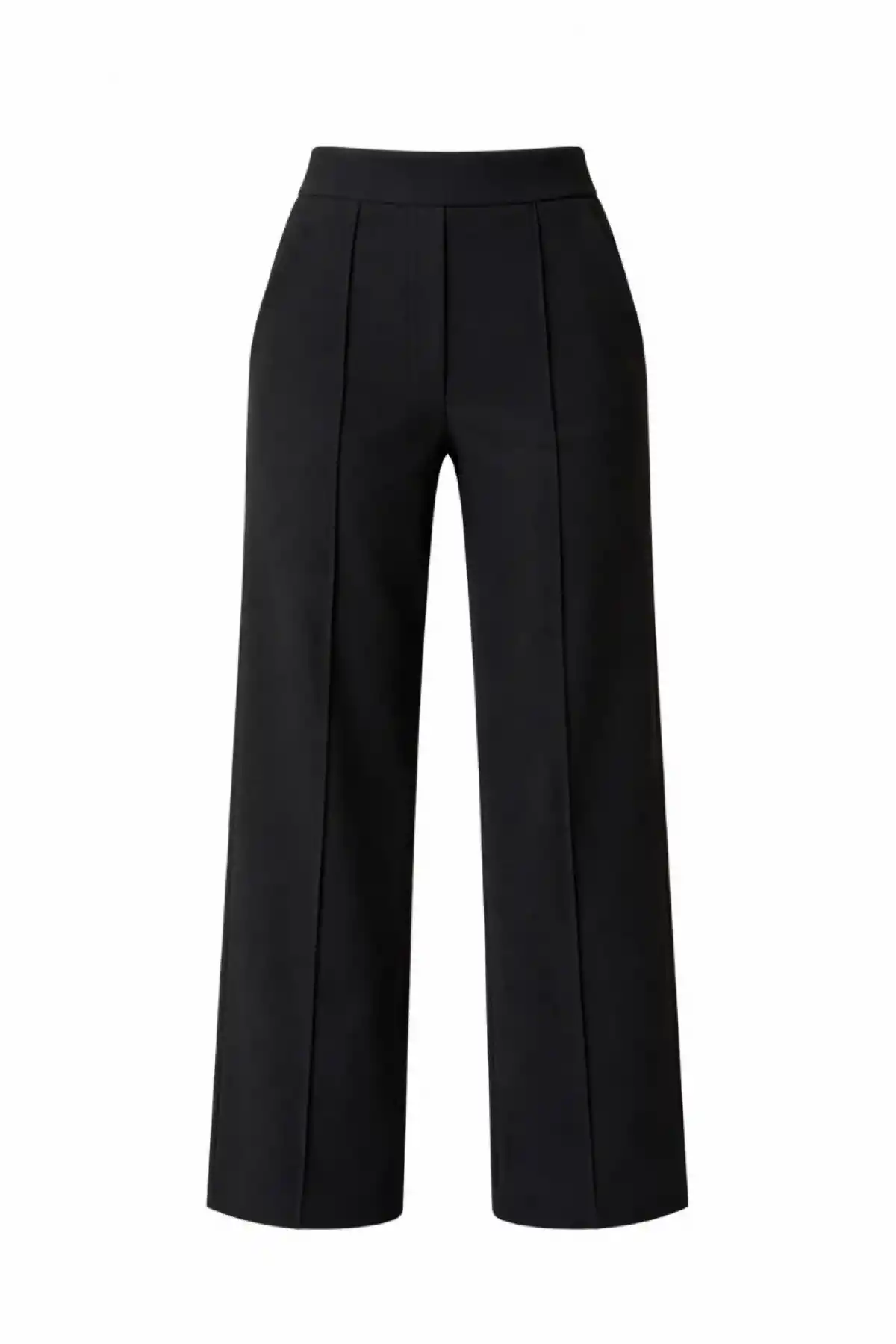 Yüksek Bel Palazzo Pantolon Çima Dikişli Bol Paça Akıcı ve Ofis Şıklığı Kadın - Siyah