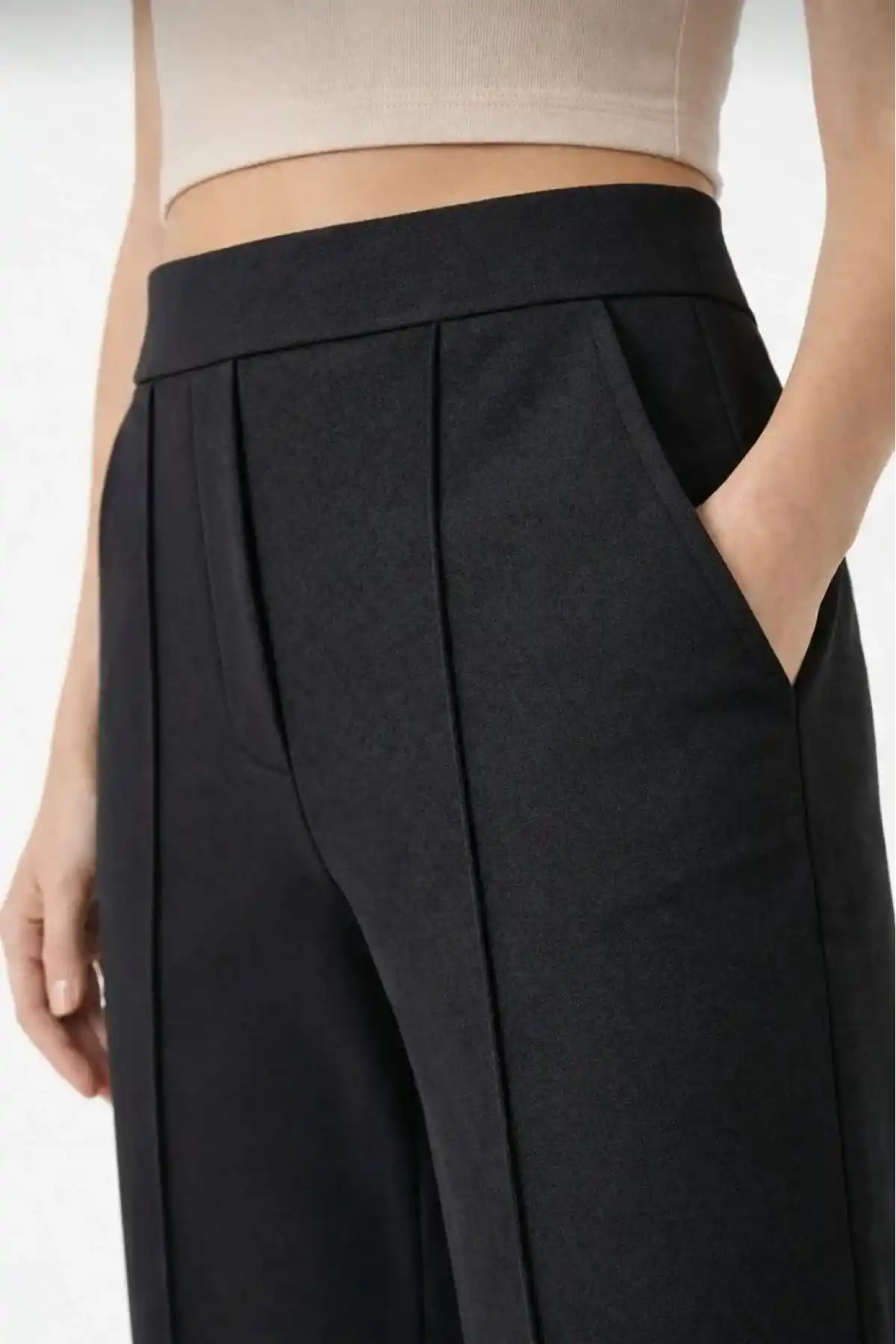 Yüksek Bel Palazzo Pantolon Çima Dikişli Bol Paça Akıcı ve Ofis Şıklığı Kadın - Siyah