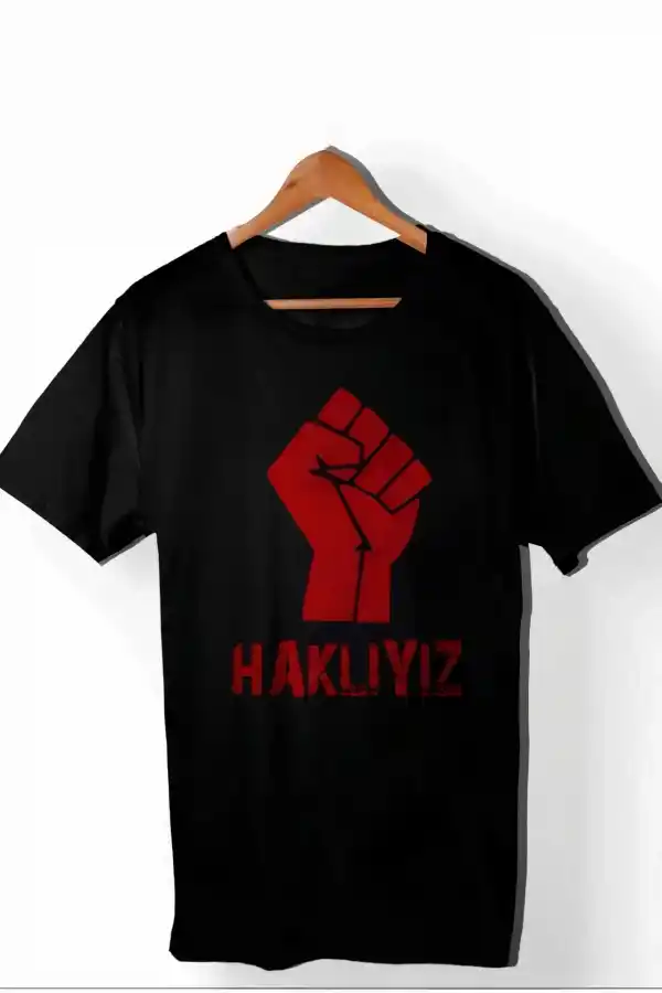 1 Mayıs Emek ve Dayanışma Günü HAKLIYIZ Baskılı Bisiklet Yaka T-shirt - Siyah