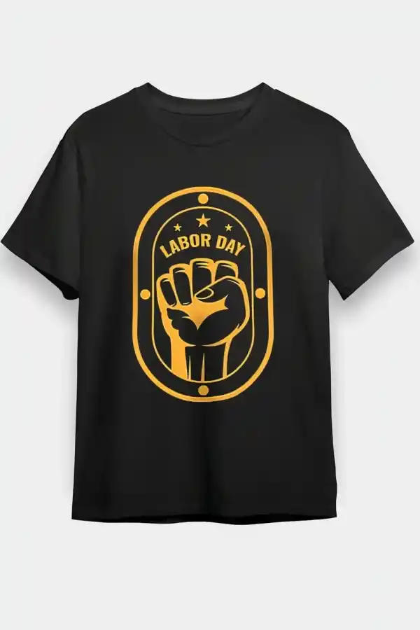 1 Mayıs Labor Day Emekçi Temalı Baskılı Oversize Bisiklet Yaka T-shirt - Siyah