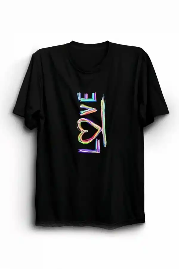 14 Şubat Sevgililer Günü Love Baskılı Oversize Bisiklet Yaka T-shirt - Siyah