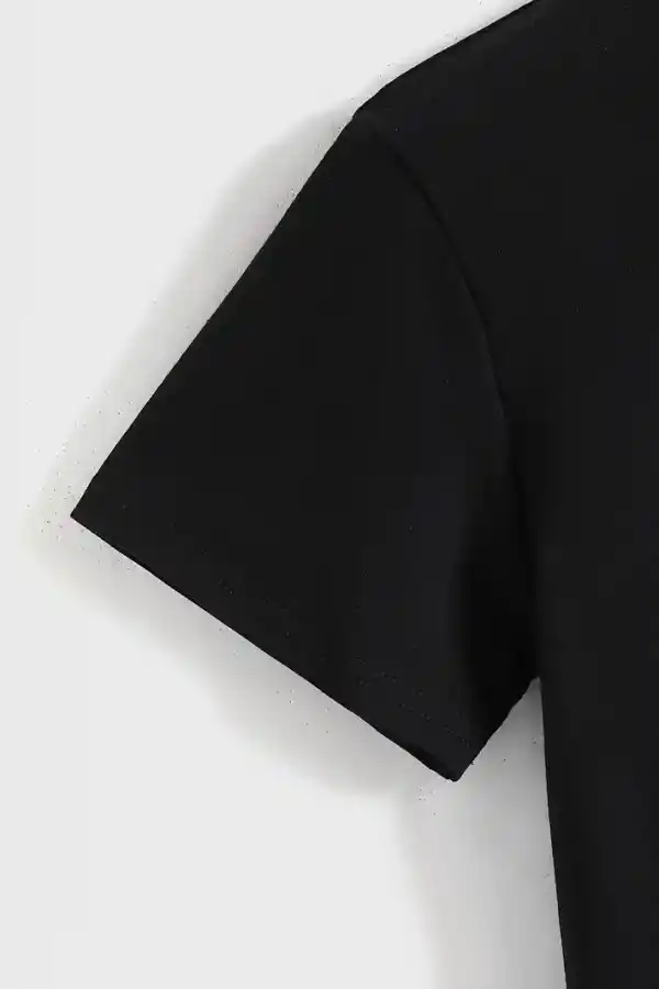 Kadın Baskılı Tişört Kısa Kol Bisiklet Yaka T-shirt - Siyah
