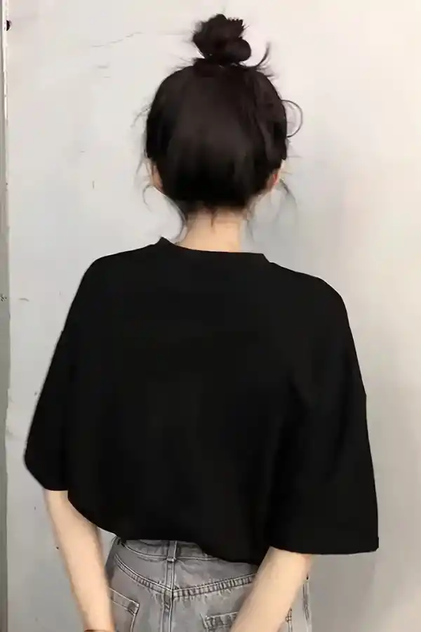 Kadın Kısa Kol Yazlık Tişört Bisiklet Yaka Baskılı Oversize T-Shirt - Siyah