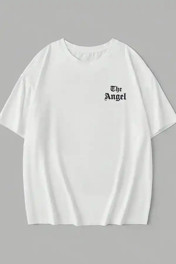 Kadın Kısa Kol Tişört Bisiklet Yaka Angel Melek Kanadı Baskılı T-Shirt - Beyaz