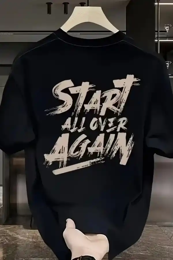 Erkek Kısa Kol Yazlık Tişört Bisiklet Yaka Baskılı Oversize T-Shirt - Siyah