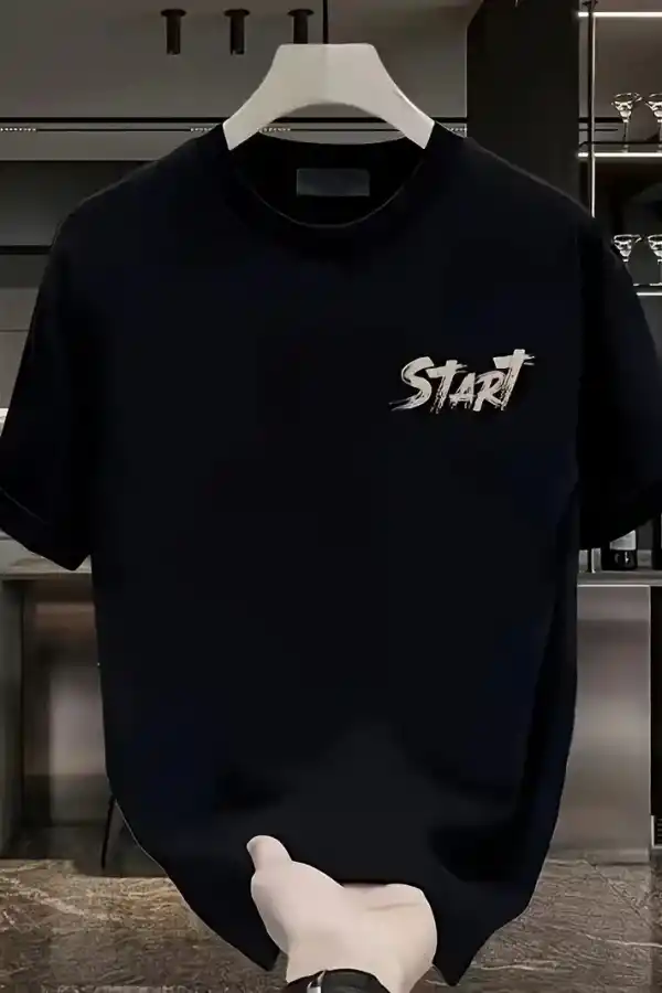 Erkek Kısa Kol Yazlık Tişört Bisiklet Yaka Baskılı Oversize T-Shirt - Siyah