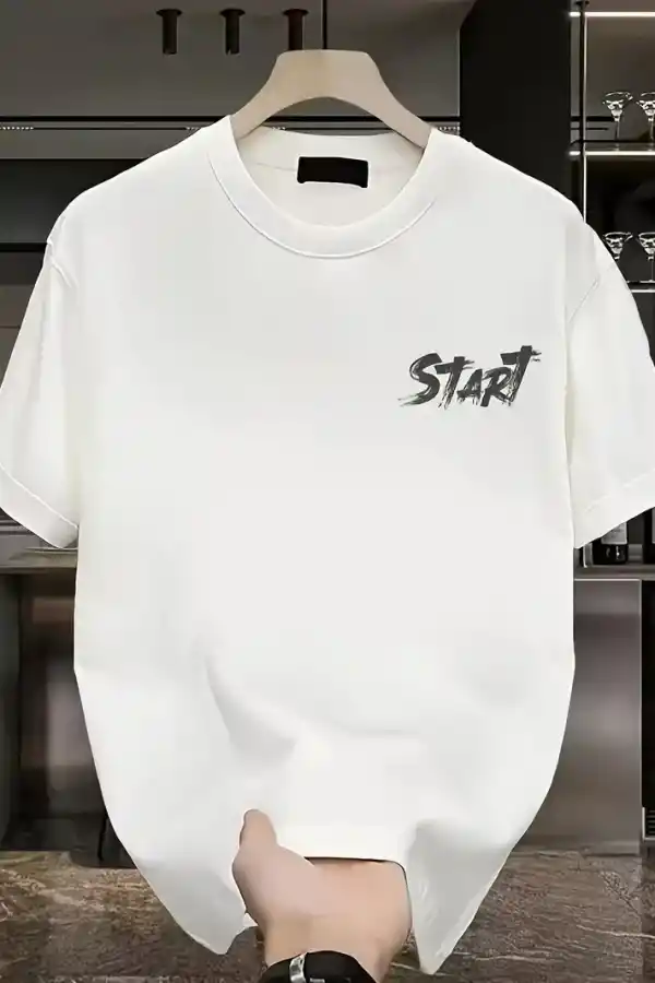 Erkek Kısa Kol Yazlık Tişört Bisiklet Yaka Baskılı Oversize T-Shirt - Beyaz