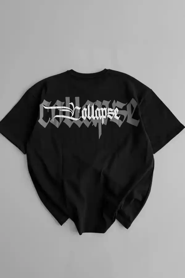 Erkek Ön ve Arka Baskılı T-Shirt Kısa Kol Bisiklet Yaka Regular Fit Tişört - Siyah