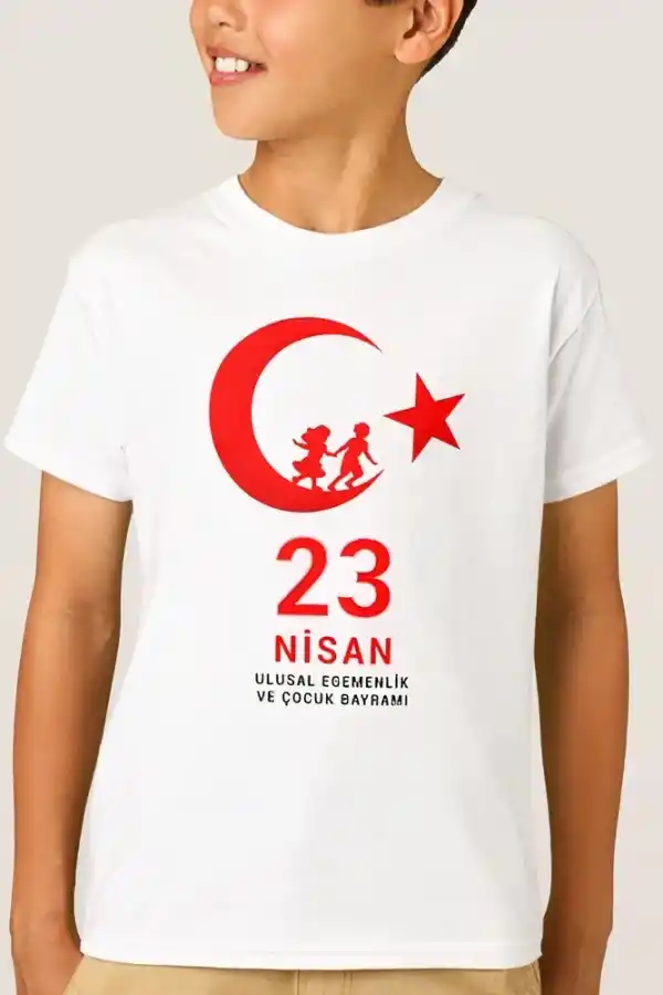 23 Nisan Çocuk Bayramı Baskılı Özel T-shirt - Beyaz