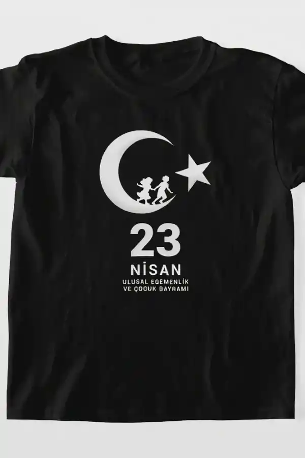 23 Nisan Çocuk Bayramı Baskılı Özel T-shirt - Siyah