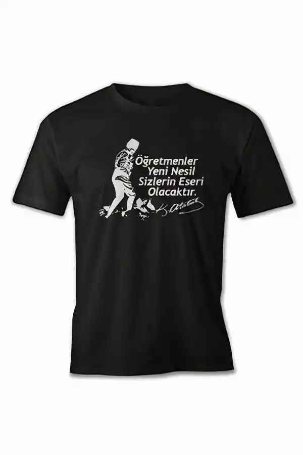 24 Kasım Öğretmenler Günü Hediye Baskılı Oversize Bisiklet Yaka T-shirt - Siyah
