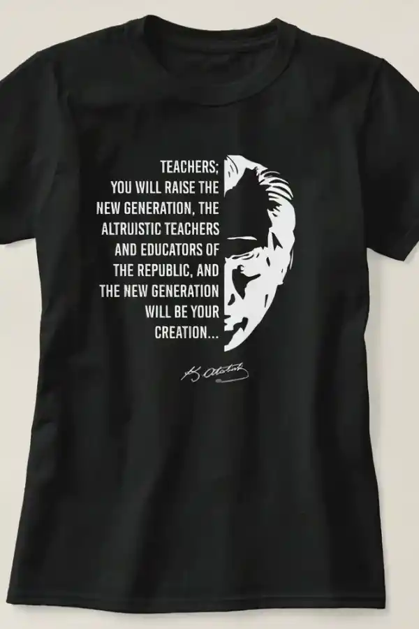 24 Kasım Öğretmenler Günü Temalı Baskılı Bisiklet Yaka T-shirt - Siyah
