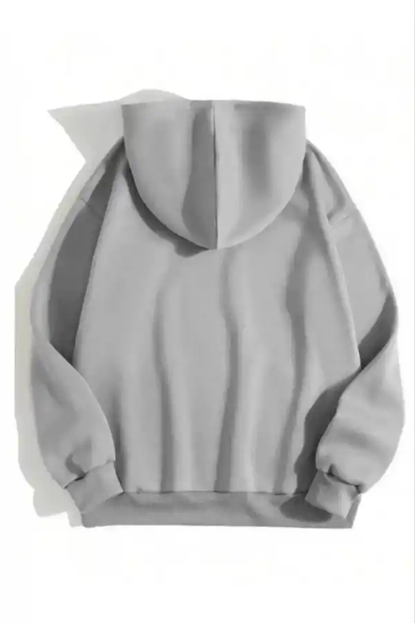 Kadın Kapüşonlu Kanguru Cepli 3 İplik Pamuklu Düz Hoodie Sweatshirt - Gri