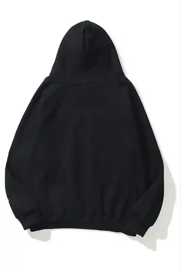 Kadın Kapüşonlu Kanguru Cepli 3 İplik Pamuklu Düz Hoodie Sweatshirt - Siyah