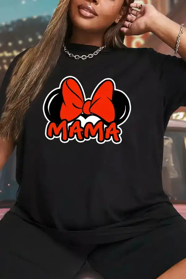 Anneler Günü Hediye Anne Temalı Baskılı Oversize Bisiklet Yaka T-shirt - Siyah