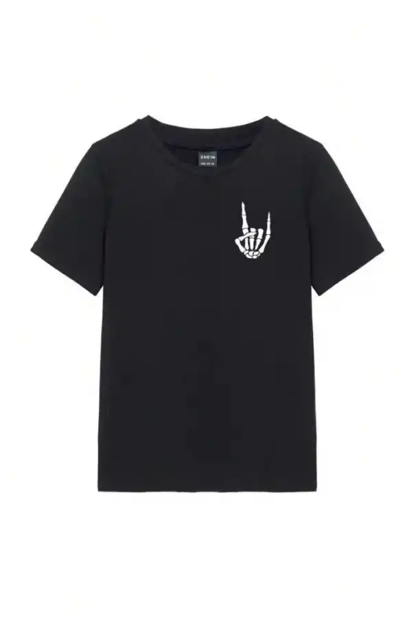 Kadın Baskılı T-Shirt Kısa Kol Bisiklet Yaka Oversize Rahat Kalıp Tişört - Siyah