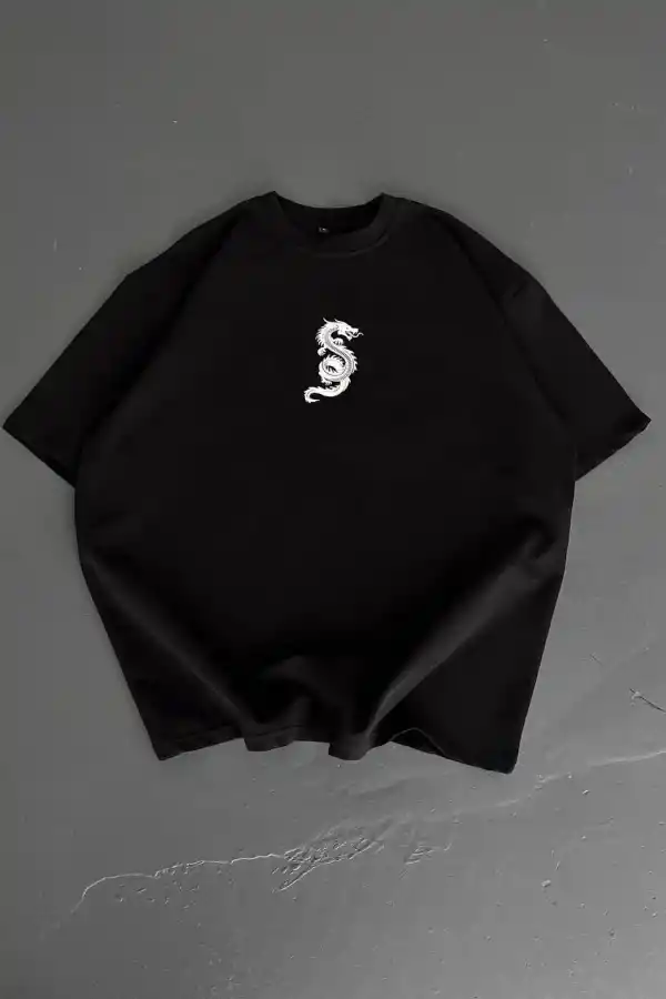 Erkek Ön ve Arka Baskılı T-Shirt Kısa Kol Bisiklet Yaka Regular Fit Tişört - Siyah
