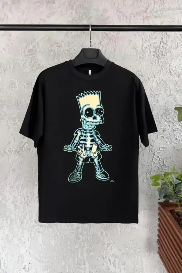 Çoçuk Bisiklet Yaka Kısa Kol Baskılı T-Shirt - Siyah