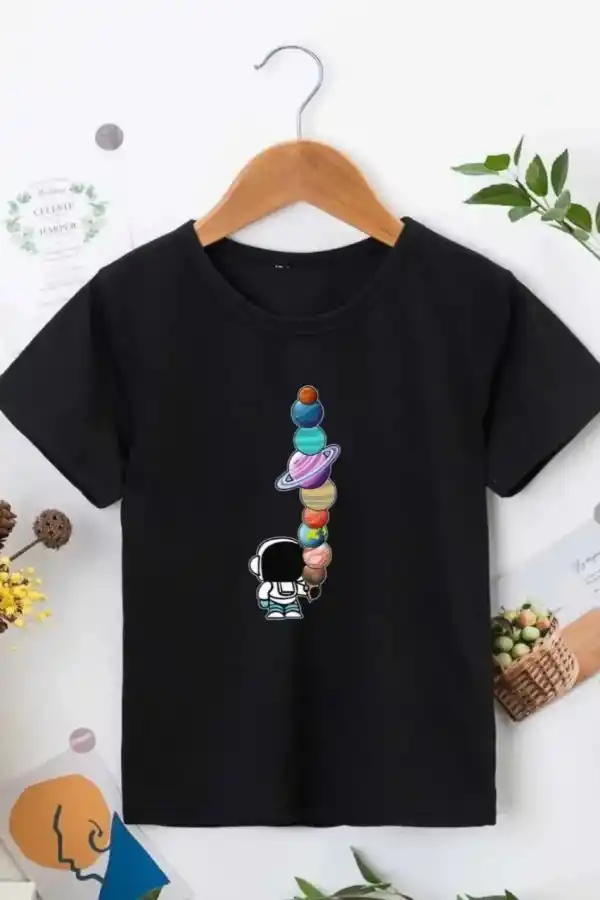 Çocuk Unisex Baskılı T-Shirt - Siyah
