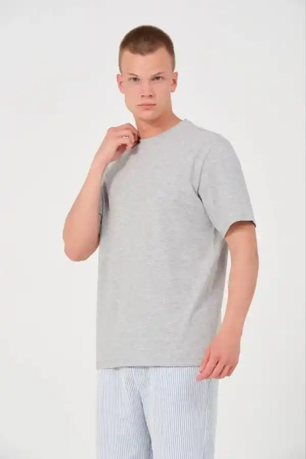 Erkek Düz Penye Tişört Bisiklet Yaka Kısa Kol Regular Fit T-Shirt - Gri