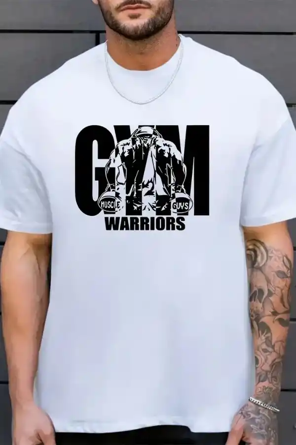 Erkek Baskılı Tişört Kısa Kol Bisiklet Yaka Regular fit Rahat kalıp T-Shirt - Beyaz