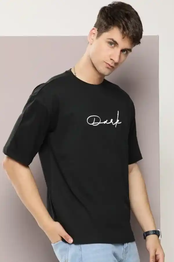 Erkek Baskılı T-Shirt Kısa Kol Bisiklet Yaka Regular Fit Rahat Kalıp Tişört - Siyah
