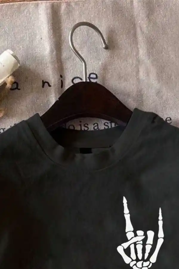 Erkek Baskılı T-Shirt Kısa Kol Bisiklet Yaka Regular Fit Rahat Kalıp Tişört - Siyah