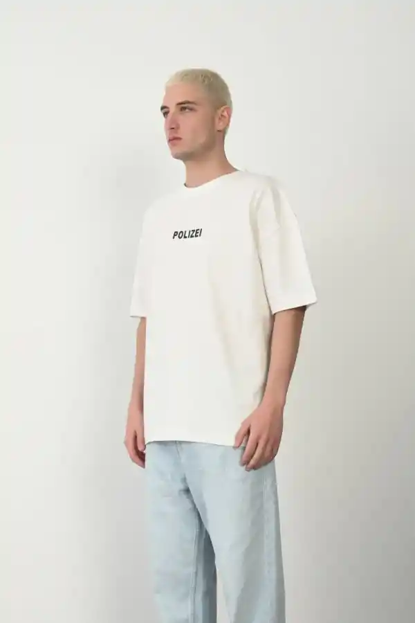 Erkek Baskılı T-Shirt Kısa Kol Bisiklet Yaka Rahat Kalıp Tişört - Beyaz