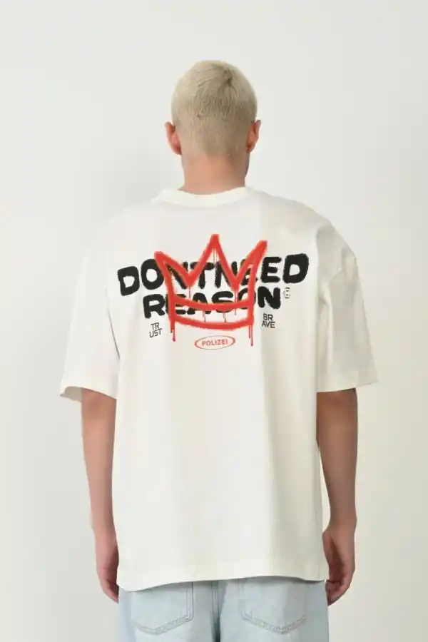 Erkek Baskılı T-Shirt Kısa Kol Bisiklet Yaka Rahat Kalıp Tişört  - Beyaz