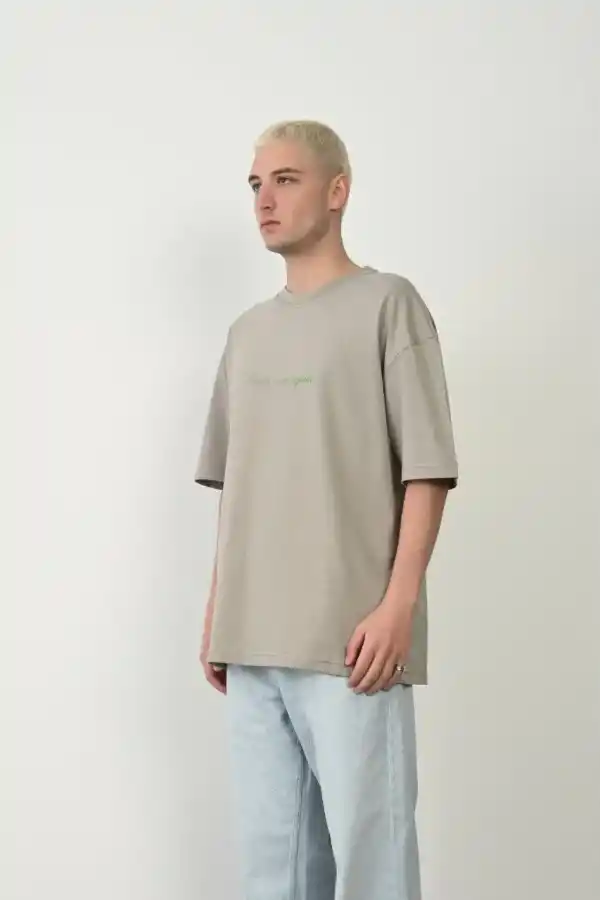 Erkek Baskılı T-Shirt Kısa Kol Bisiklet Yaka Rahat Kalıp Tişört  - Boyalı Gri