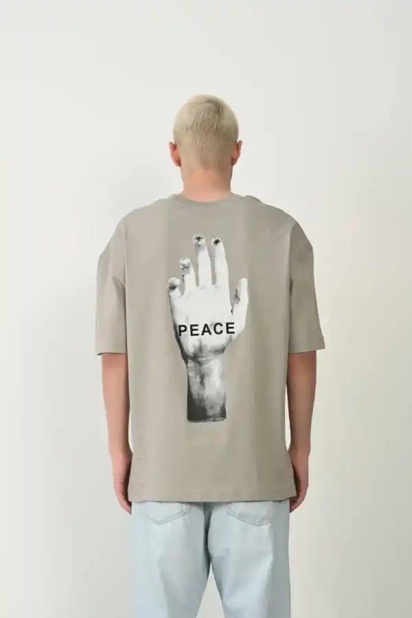 Erkek Baskılı T-Shirt Kısa Kol Bisiklet Yaka Rahat Kalıp Tişört - Boyalı Gri