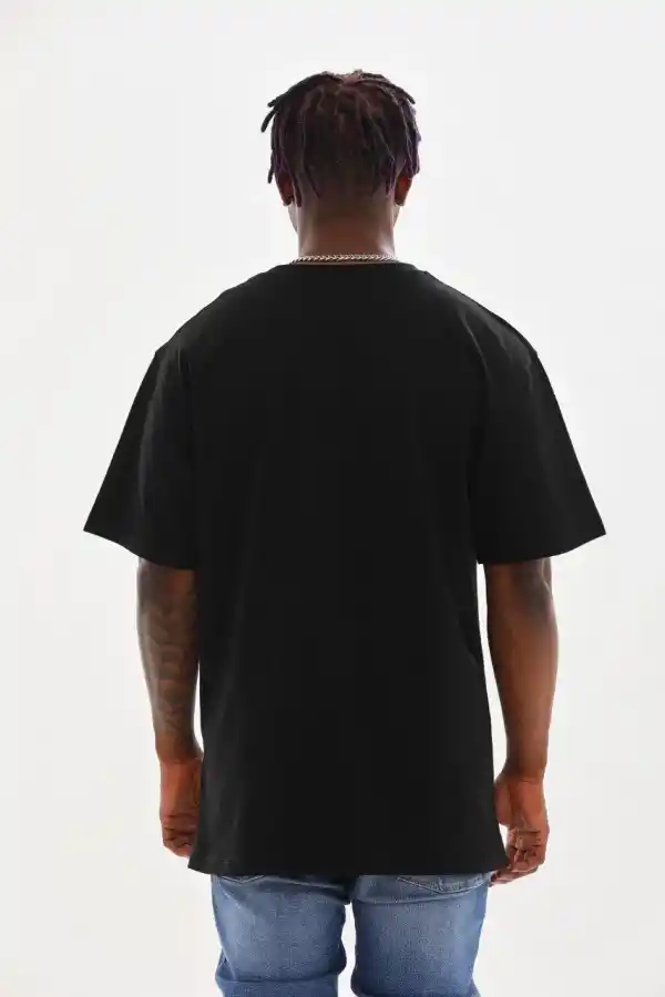 Erkek Baskılı T-Shirt Kısa Kol Bisiklet Yaka Rahat Kalıp Tişört - Siyah